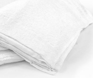 TERRY WHITE KNITS CLOTH RAGS,
HEMMED EDGE 15X18 50LB
(APPROX 300 RAGS PER BX)