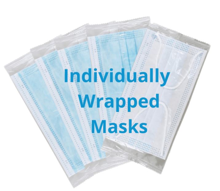 3PLY FACE MASKS MEDICAL GRADE INDIVIDUALLY WRAPPED 50/ ADULT